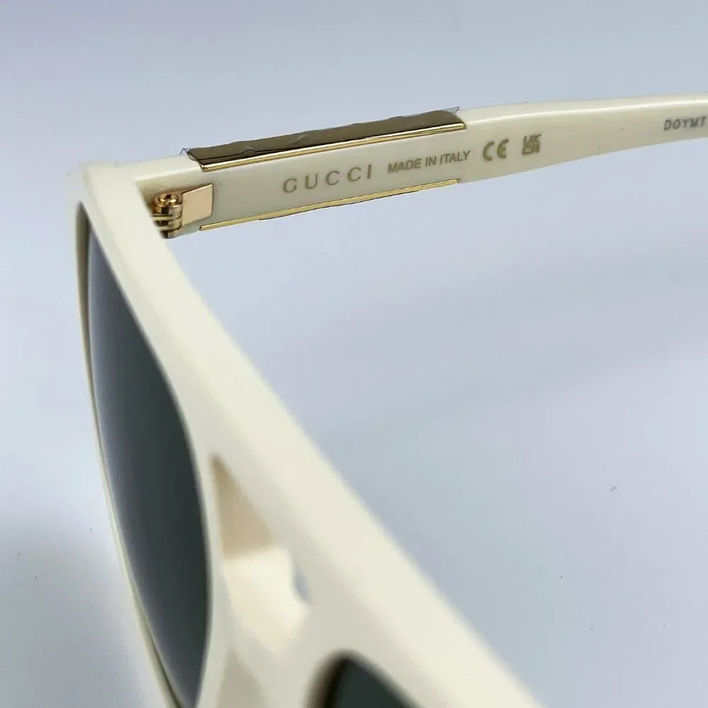 NEW Gucci GG1188S 005 Ivory White Green Pilot Unisex Logo Sunglasses